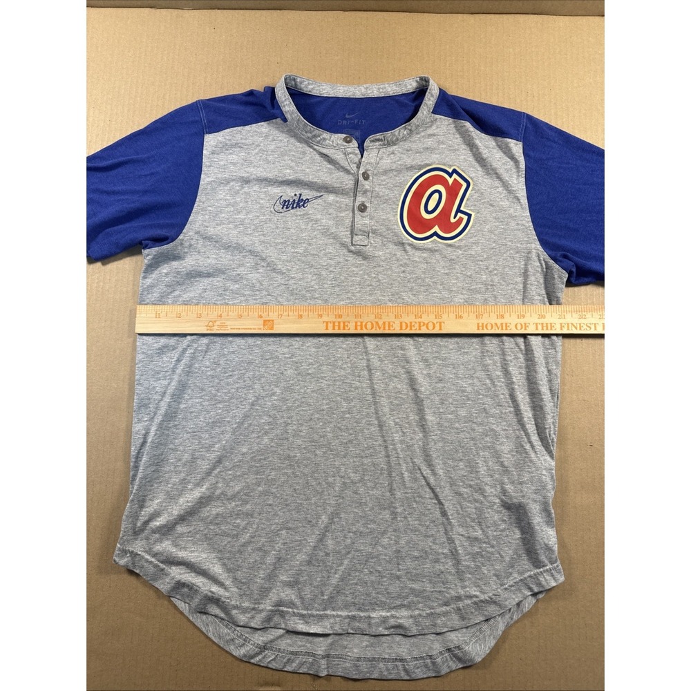 Atlanta Braves Mitchell And Ness Henley Shirt Large Blue Red Short Sleeve Retro - Picture 5 of 6